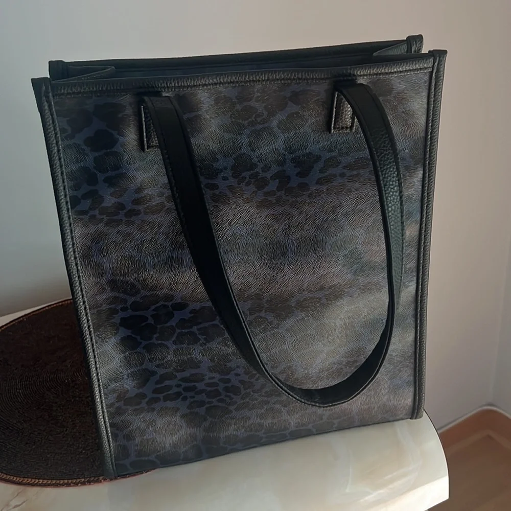Neiman Marcus Animal blue and black print tote bag
